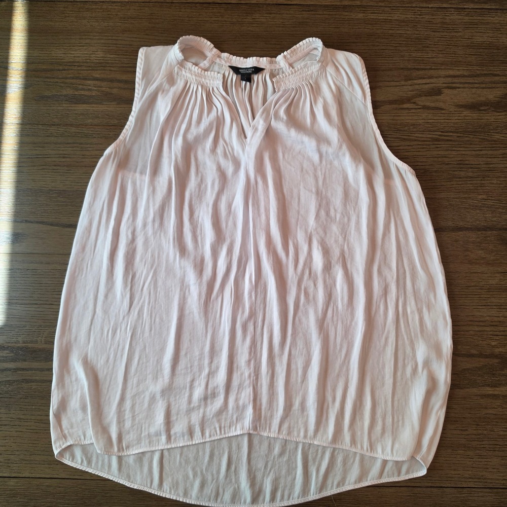 Simply Vera Vera Wang White Sleeveless Blouse Split Neck Ruffle Top Large